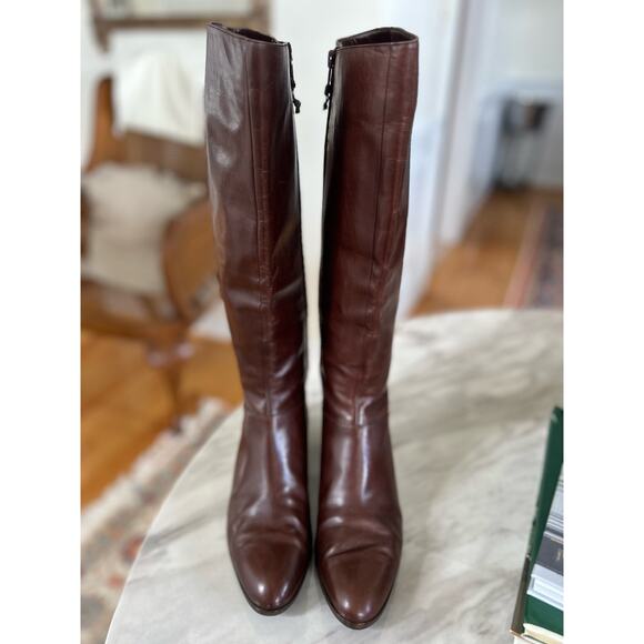 Vintage Salvatore Ferragamo Dark Brown Leather Heel Chainlink Riding Boot - Picture 2 of 16